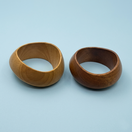 Large round wooden bangle bracelet, brown baroque style, natural wood material, chunky wide band