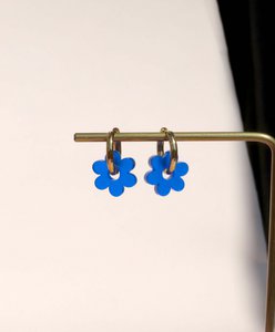 Royal blue Flower stainless steel Hoops