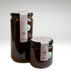  Dark amber glass jar blackberry honey natural organic product label