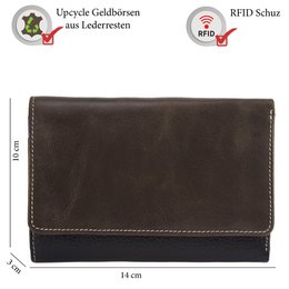 Sunsa damesportemonnee. Leren portemonnee. Portemonnee met RFID-bescherming. Portemonnee gemaakt van overgebleven leer. Grote portemonnee voor dames met veel vakjes voor creditcards - portemonnee voor dames, cadeau-idee