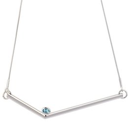 Silver necklace with a single blue gemstone accent.