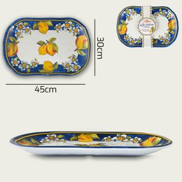  Rectangular melamine bowl with a fish pattern in shades of blue and white.