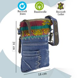 Sunsa lille bæredygtig skuldertaske til kvinder. Skuldertaske lavet af genbrugte jeans & canvas (canvas). Håndtaske vintage retro stil. Crossbody taske til kvinder.