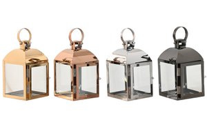GLASS STEEL LAMP LAMP 11X11X18 HANDLE 4 ASSORTMENTS FA212402