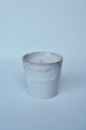  Grey ceramic candle and espresso cup set with a modern, minimalist design.