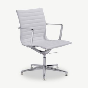 Mateo vergaderstoel, wit PU-leer en chroom