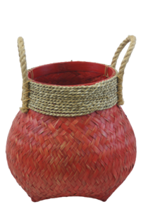 Bamboe opberg- & decoratiemand met touw L Tarros rood