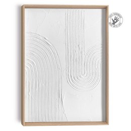 Framed abstract relief art with textured white lines and patterns, suitable for home decor.