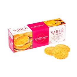 Plain shortbread cookies in a 125g cardboard box. Circular cookies with a light golden color and a simple, classic shortbread texture.
