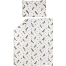 Soft yellow duvet cover set with a delicate floral pattern, suitable for a baby's nursery.