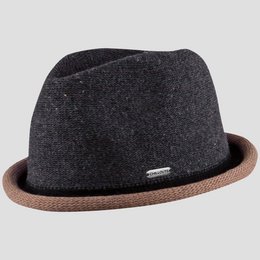  A stylish pork pie hat in a variety of neutral and earthy color options, perfect for casual or formal wear. The hat features a rounded crown and a short brim, with a contrasting colored band around the base.