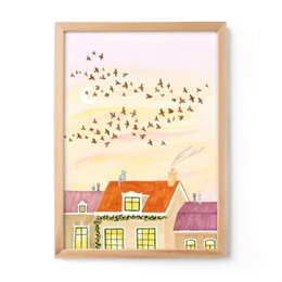 A4 poster featuring tall, green pine trees in a forest setting with a small cabin or house in the background. The poster has a nature-inspired, rustic aesthetic.