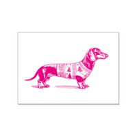 Postkarte – pinker Dackel mit Weihnachtspullover