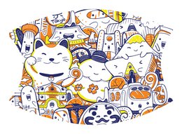 Colorful, patterned face masks with a variety of designs including Japanese-inspired motifs.
