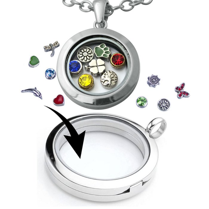Perlin - Set van 4 medaillons, metalen hangers, fittingen en 30 mm rond, helder glas, cabochon, frame met super optiek, knutselset