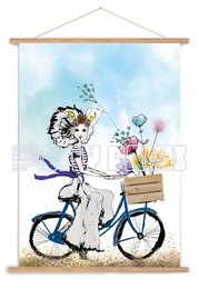 A poster featuring a girl on a bicycle in the Dutch province of Zeeland, surrounded by flowers and nature.