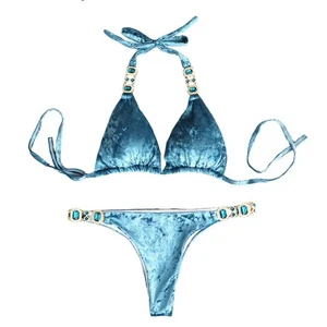 Glamed Velvet Bikini | blue