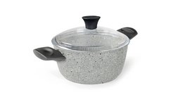 Dura Induction Saucepan, 24 cm, gray granite finish, glass lid, suitable for induction cooktops.