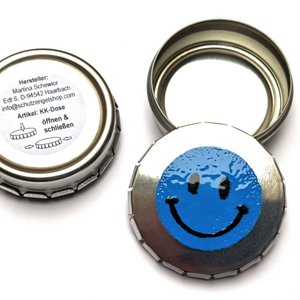 Click-Klack-doses 9-set zilveren kleur, motief "smiley"