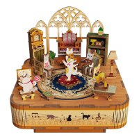 Tonecheer, Music box, DIY 3D Wooden Puzzle, Cat's Family, TQ065, 14x14x13.9cm