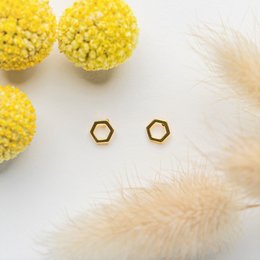 Gold-plated hexagonal stud earrings with a minimalist, modern design.