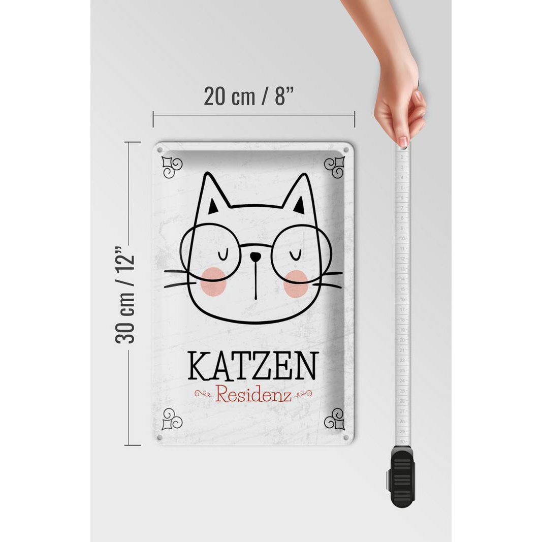 Blechschild Hinweis 20x30 cm Katzen Residenz Katze mit Brille Deko Schild