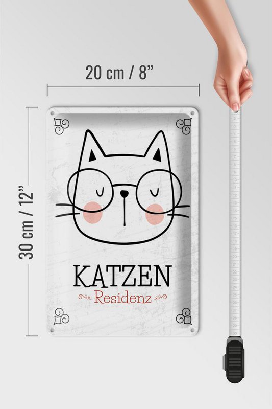 Blechschild Hinweis 20x30 cm Katzen Residenz Katze mit Brille Deko Schild