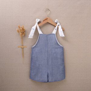 Girl's denim blue short jumpsuit with contrasting straps F111-21212091
