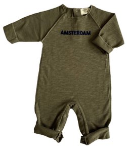 Baby playsuit Amsterdam sweat fabric khaki