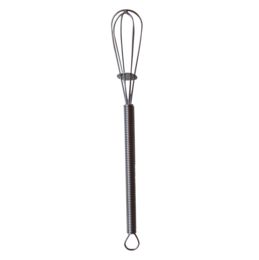  A small, handheld whisk with a black handle and stainless steel wires, measuring approximately 14 cm in length. Suitable for whisking, blending, and mixing small batches of ingredients in the kitchen.