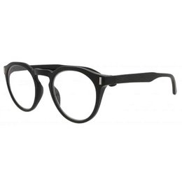  Round, black-framed eyeglasses with a classic style. The frames have a lightweight, plastic construction and are suitable for vision correction.