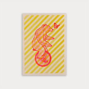 Postcard / Bear on unicycle with butterfly