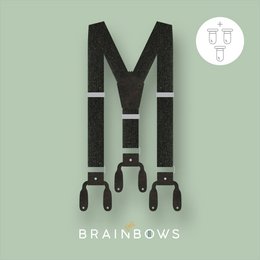 Extra-large black suspenders with adjustable straps and metal clips.