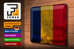 Tin Sign Flag of Chad 40x30cm Flag of Chad Rust