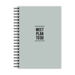 A set of 3 spiral-bound notebooks with the text "Meet Plan To Do" printed on the cover. The notebooks have a minimalist, modern design with a light gray cover.