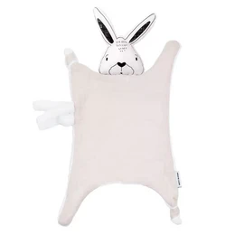 Soft, plush bunny swaddle comforter in a neutral color palette, perfect for snuggling and soothing babies.
