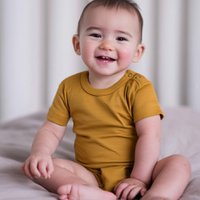 Short sleeve woolen bodysuit - Merino wool - Harvest Gold