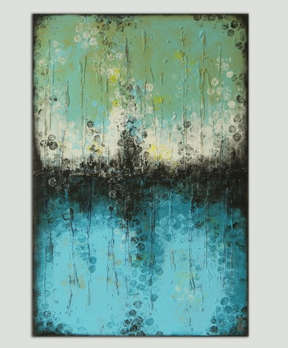 Schilderij - Boiling Bubbles Turquoise