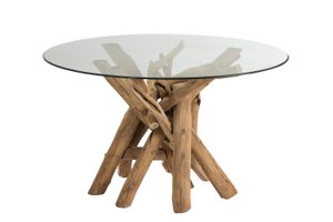 J-Line table Round Branches - wood/glass - natural
