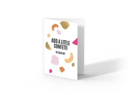 Colorful confetti greeting card with abstract shapes, pastel colors, celebration design, pack of 10.