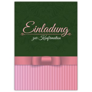 Klassische elegante Einladung zur Konfirmation in grün, rosa