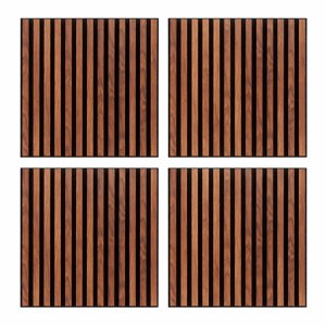 Decoratieve Wandpanelen 60 x 60 cm – MDF Wanddecoratie Donkerbruin Walnoot/Houtlook met Zwarte Latten – Moderne 3D Lattenwand Look – Panelen Wandtegels voor Woonkamer, Slaapkamer, Hal & Kantoor