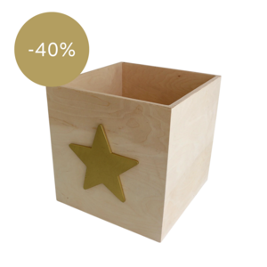 Aufbewahrungsbox aus Holz auf Rädern mit Stern - Gold