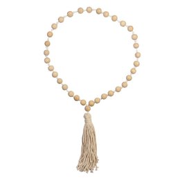 Wooden bead necklace with tassel macramé, a decorative object featuring a strand of natural wooden beads with a tassel accent.