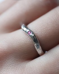 Pre-Set Hidden Inner Strength Ring Silver Hammered