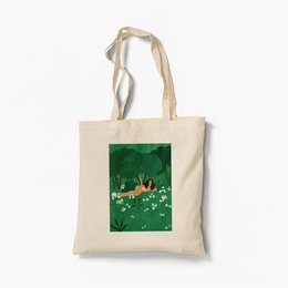 Organic tote bag with a vibrant green background and a cute fox illustration. The bag features sturdy cotton handles and a spacious interior, making it perfect for everyday use or as an eco-friendly shopping companion.