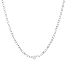  Silver chain necklace with heart charm pendant, delicate link design jewelry