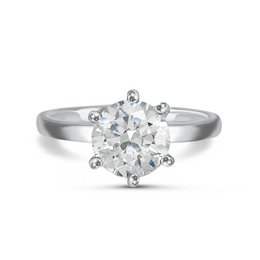 Silver classic engagement ring with a round diamond center stone and multiple size options.