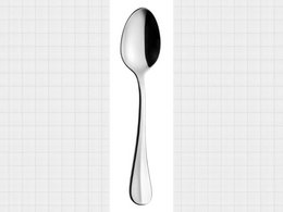A set of 12 stainless steel table spoons, each measuring 204 mm in length, with a baguette-style design.