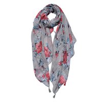 Schal Damen Print 90x180 cm Rosa Grau Synthetik Rosen Schal Damen